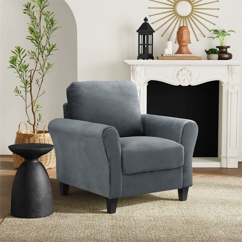 Dark Gray Accent Chair with Curved Back and Tapered Legs
