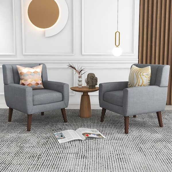 Dark Gray Armchair Set Mid-Century Modern Button Tufting