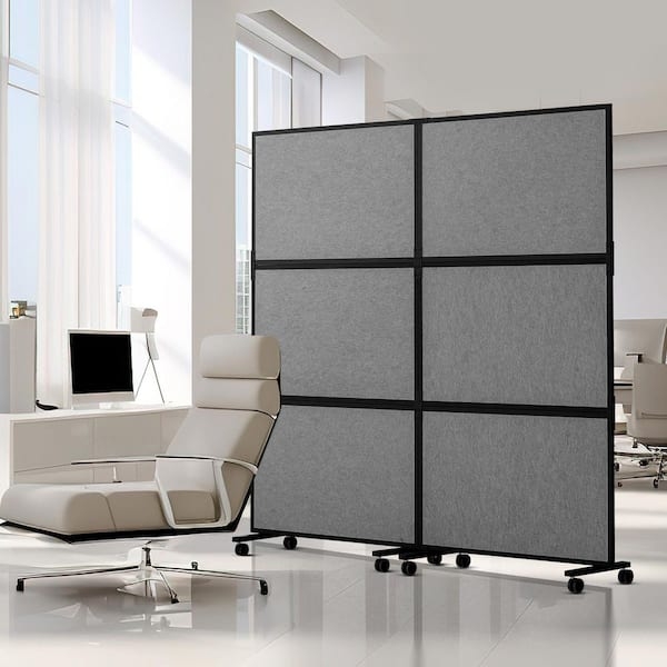 Dark Grey Mobile Office Partition, Six Panel Grid, Rolling Casters
