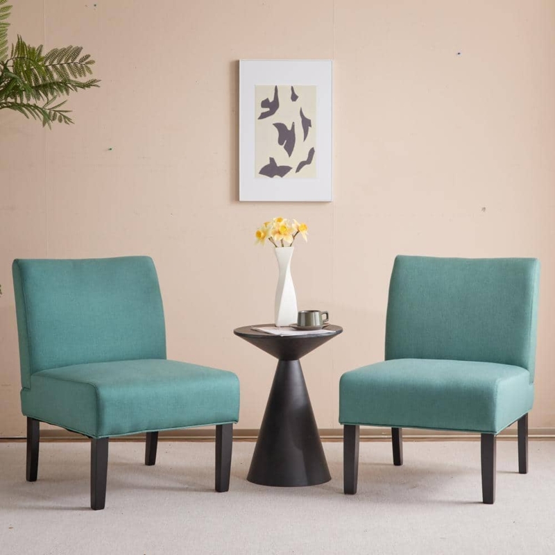 Dark Teal Barrel Accent Chair Curved Back Tapered Wood Legs Woven