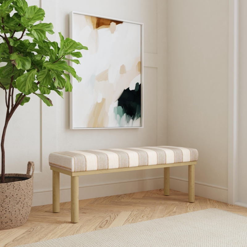 Decorative Bench Wide Stripe, Tapered Legs Transitional Accent