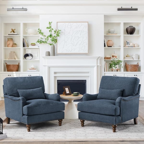 Deep Seating Accent Chair in Muted Blue Fabric