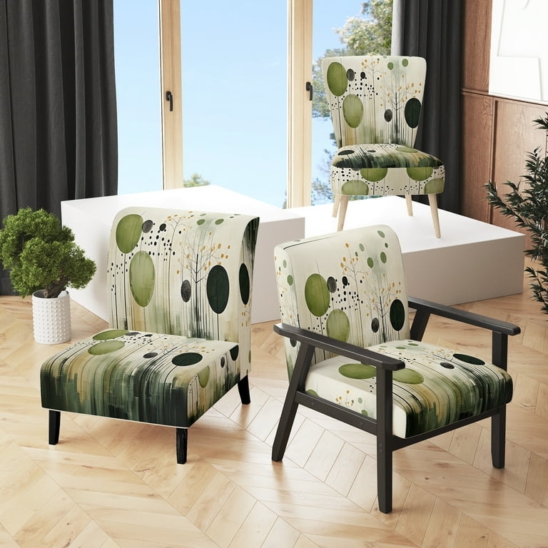 Designart "Green Beige Modern Scandinavian Charm I" Green Modern- Scandinavian Upholstered Accent Chair - Scandinavian Arm Chair For Bedroom  -