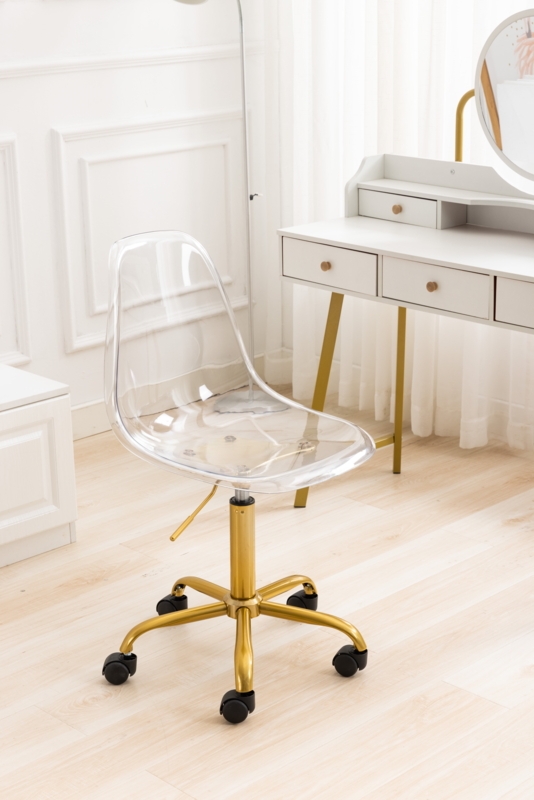 Desk Chair with Polished Gold Swivel Base and Clear Acrylic Seat