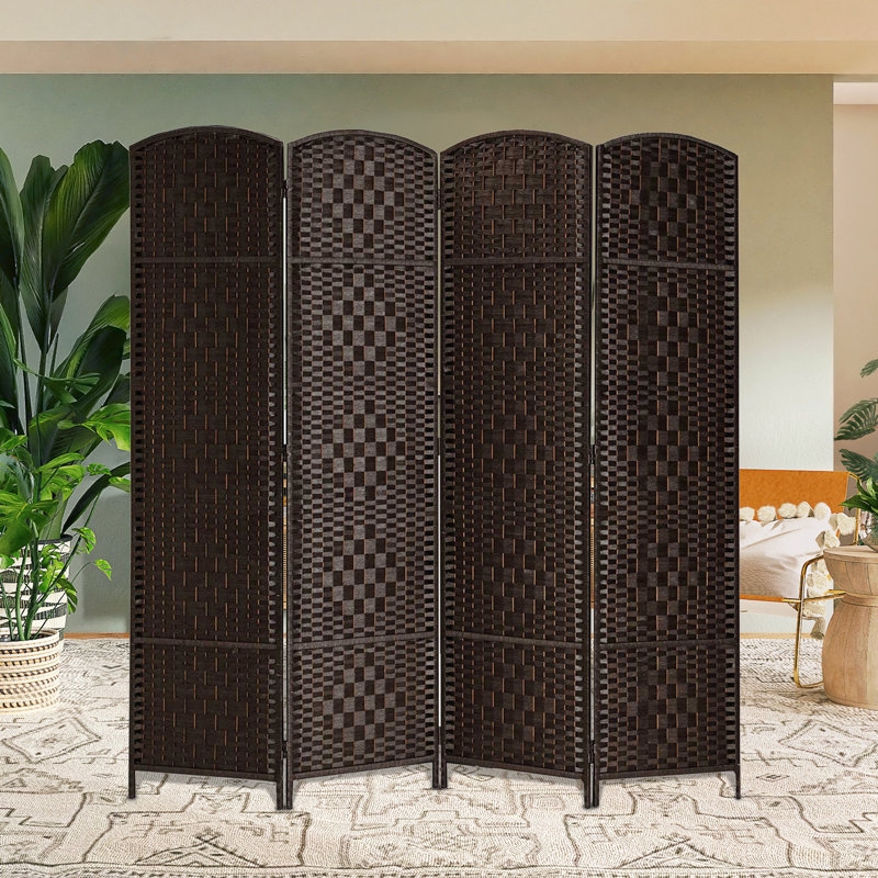 Diamond Weave Room Divider with Arched Tops in Dark Coffee Finish