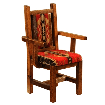 Dining Arm Chair Rustic Barnwood Look Geometric Upholstery High Back