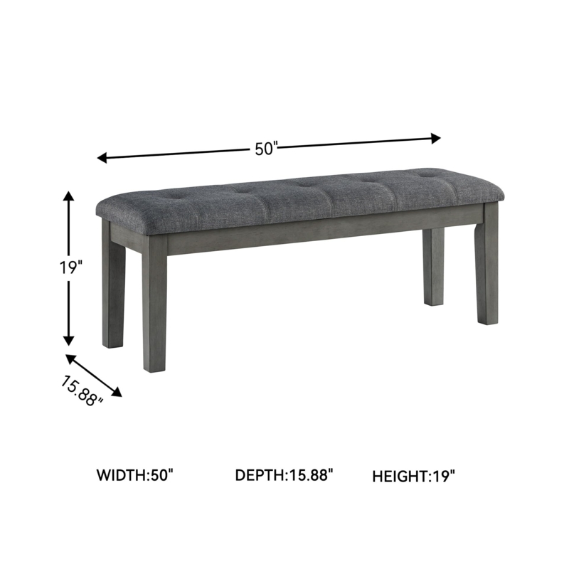 Dining Bench 50 Inch Width Button Tufting Weathered Wood Finish
