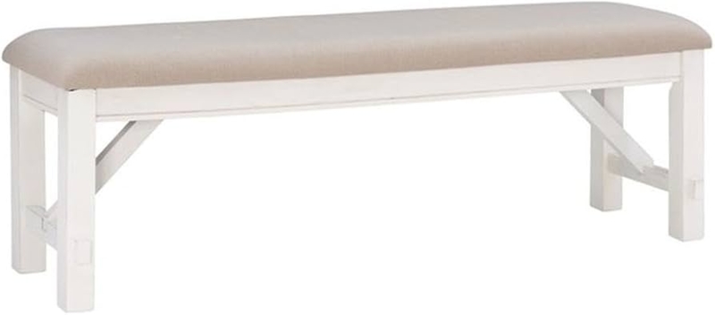Dining Bench 60 Inch Length, Smokey White Finish, Tapered Legs