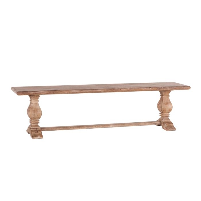 Dining Bench Antique Oak Finish Distressed Wood Block Legs Farmhouse