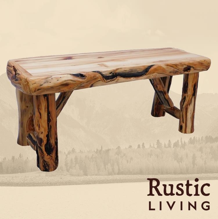 Dining Bench Backless Log Legs Slab Seat Crossbar Support Cabin