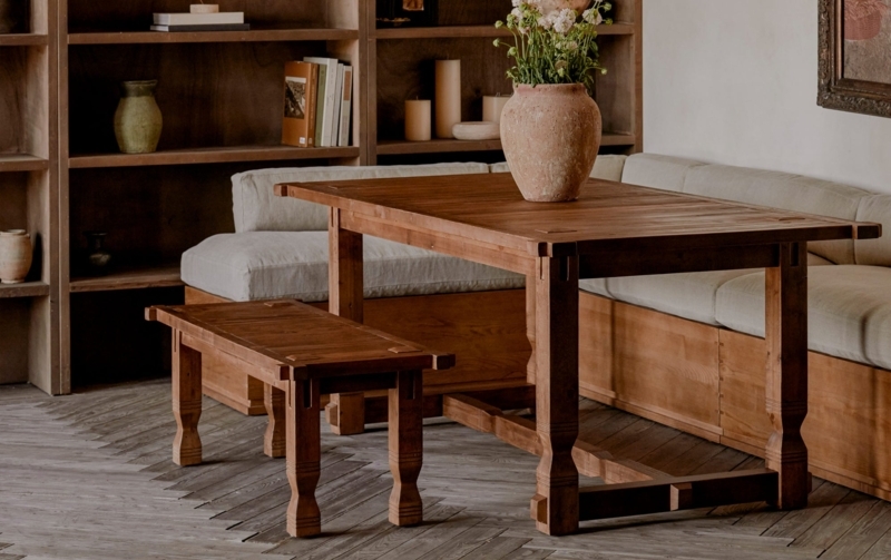 Dining Bench Backless Silhouette Honey Brown Rustic Modern Reclaimed
