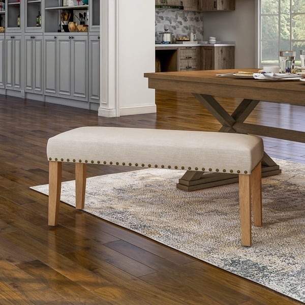 Dining Bench Backless with Ivory Fabric and Tapered Legs