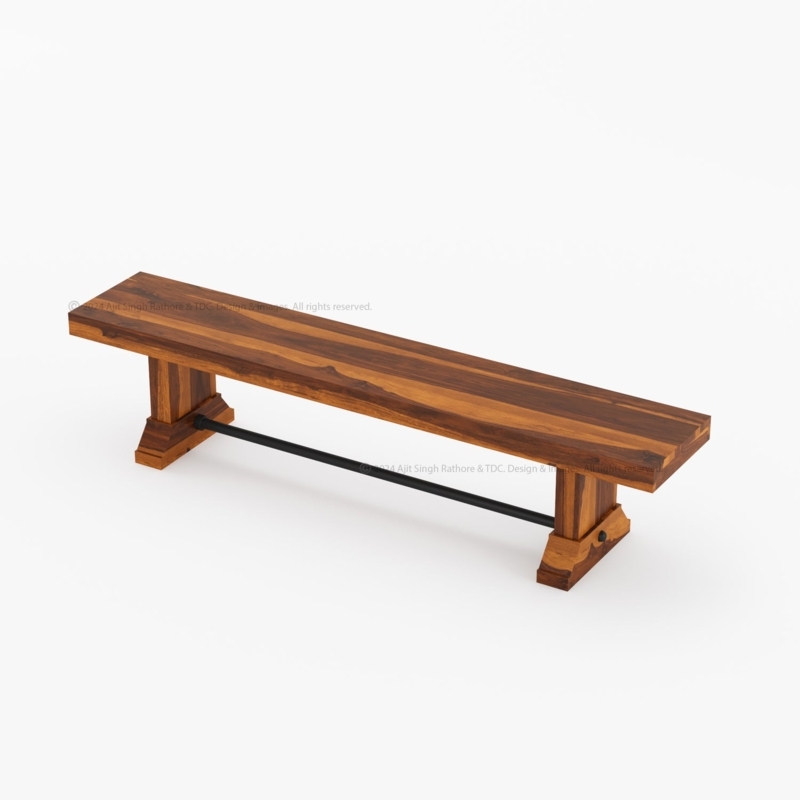 Dining Bench Black Block Legs Rustic Wood Seating Industrial Style