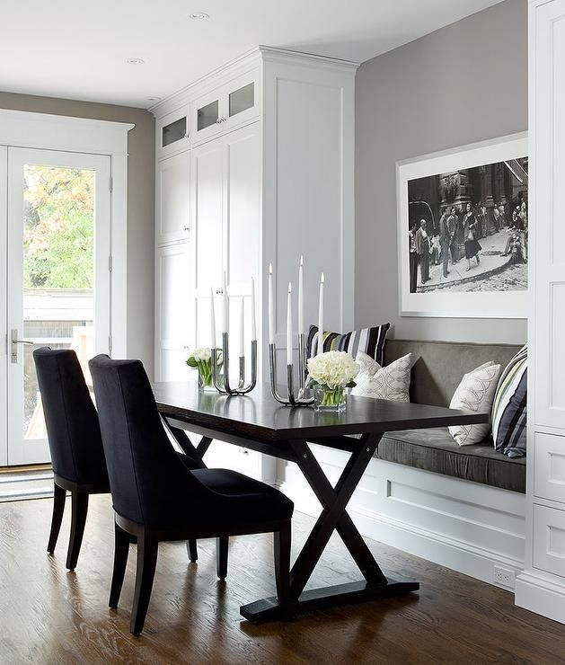 Dining Bench Built-In Banquette White Finish Recessed Wall Paneling