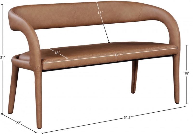 Dining Bench Camel Faux Leather Wrap-Around Curved Back Tapered Legs