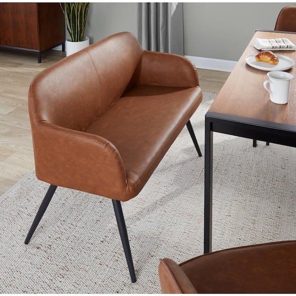 Dining Bench Camel High Back Splayed Black Legs Industrial Modern