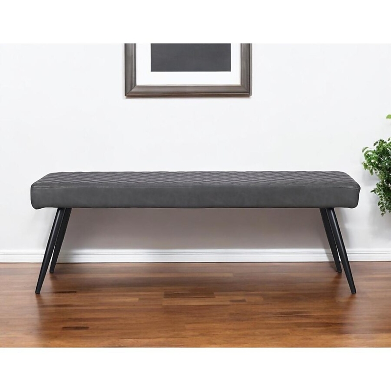 Dining Bench, Charcoal Gray Quilted with Splayed Legs