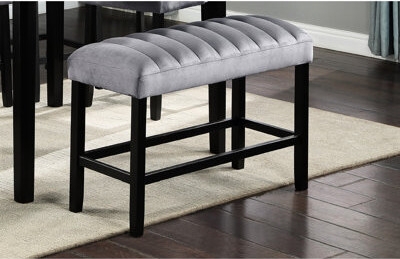 Dining Bench Charcoal Gray Velvet-Like Diamond Tufted Saber Legs