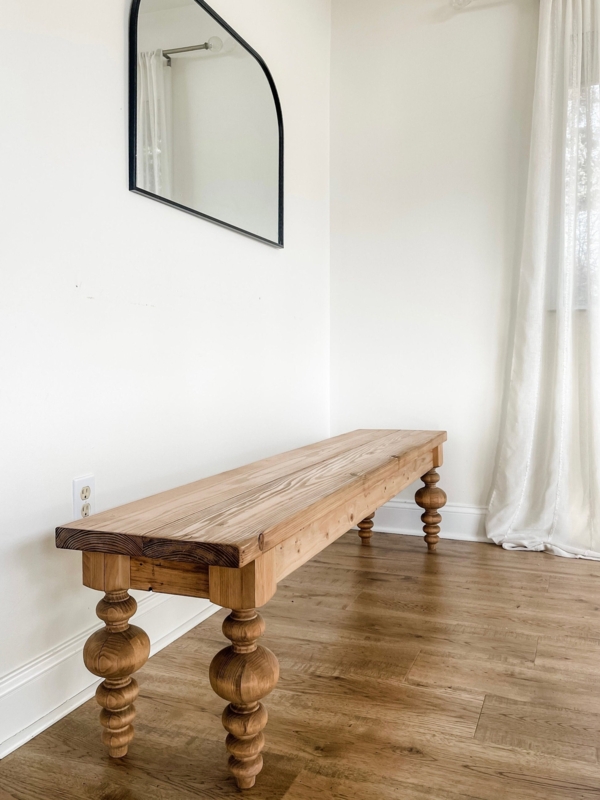 Dining Bench Chunky Block Legs Honey Wood Natural Grain Matte Finish
