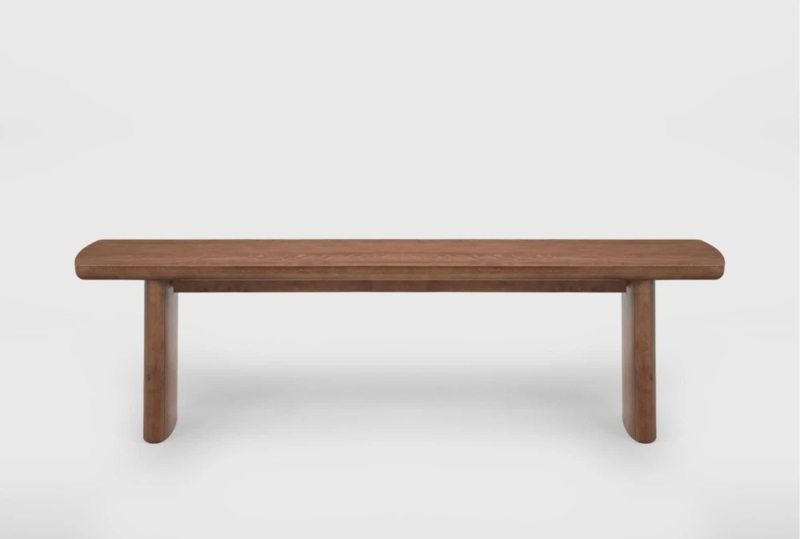 Dining Bench Chunky Block Legs Natural Mango Wood Grain Rustic Style