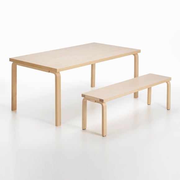 Dining Bench Curved L-Legs Natural Birch Tone Minimalist