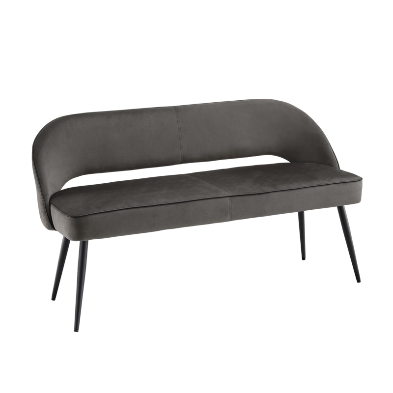 Dining Bench, Dark Gray Velvet & Contrast Piping Detail