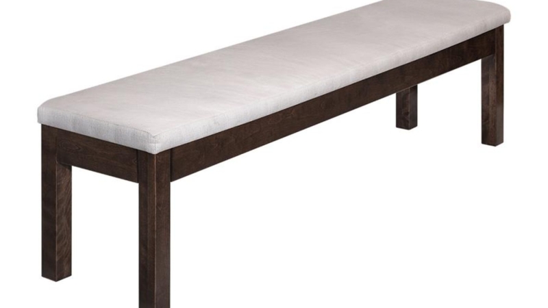 Dining Bench Dark Wood Frame Creamy Upholstered Top Long Silhouette