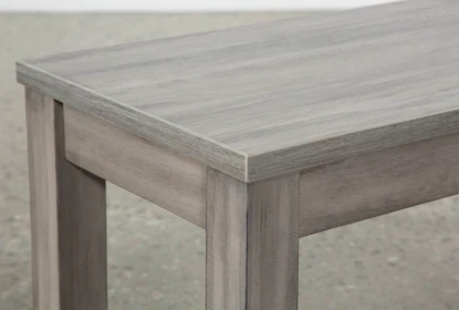 Dining Bench Detail showing Wire-Brushed Wood Texture and Square Legs