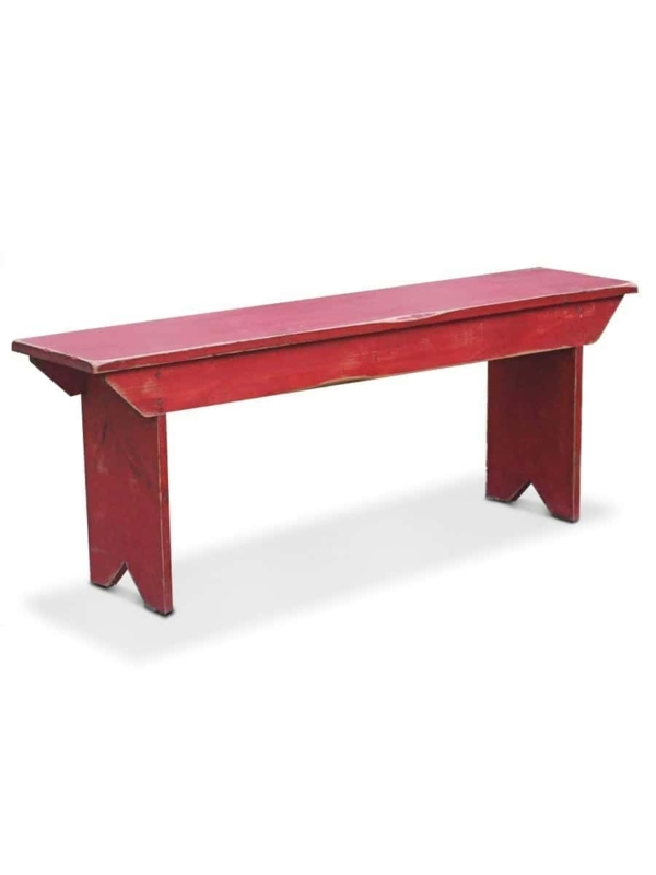 Dining Bench Distressed Red Notched Slab Legs, Rustic Red Dining Bench