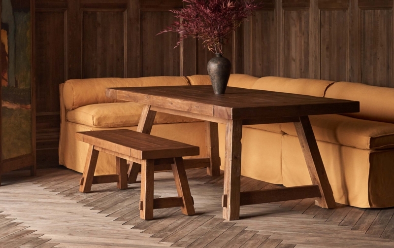 Dining Bench featuring Exposed Joinery, Rustic Reclaimed Wood Style