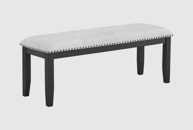 Dining Bench Heathered Fabric Backless Tapered Legs Nailhead Trim
