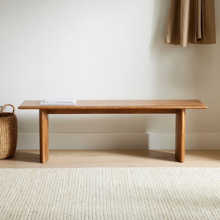 Dining Bench in Burnt Wax Finish with Thick Block Legs