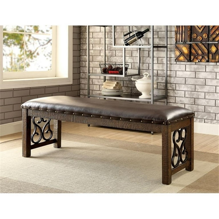 Dining Bench in Walnut Finish with Tapered Legs