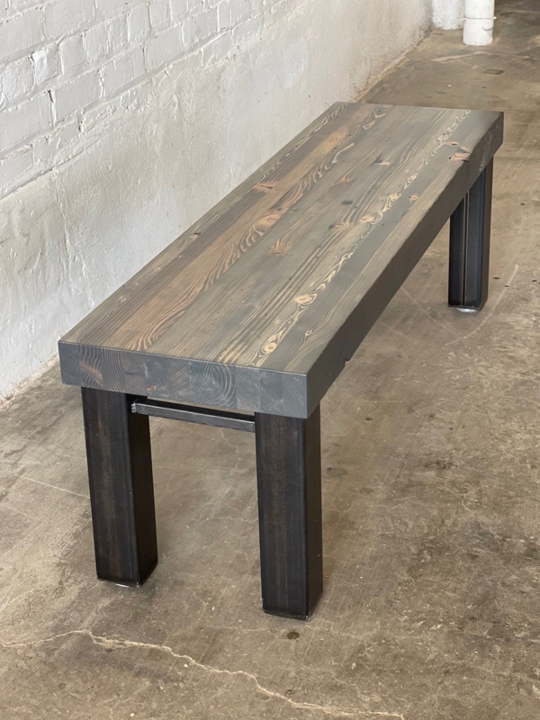 Dining Bench Industrial Thick Slab Top Carbon Gray Stain