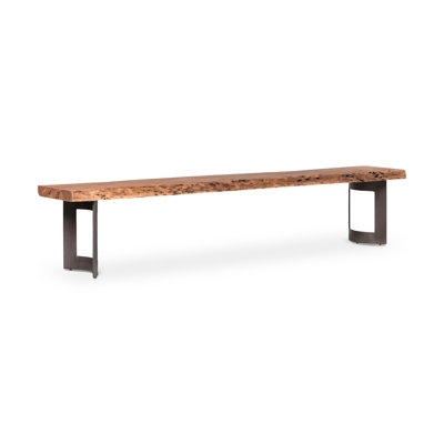 Dining Bench, Japandi Style Blonde Wood, Curved Seat, Slab Legs