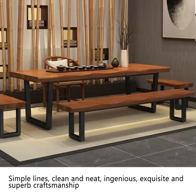 Dining Bench Live Edge Natural Wood U Shaped Metal Legs Industrial Style