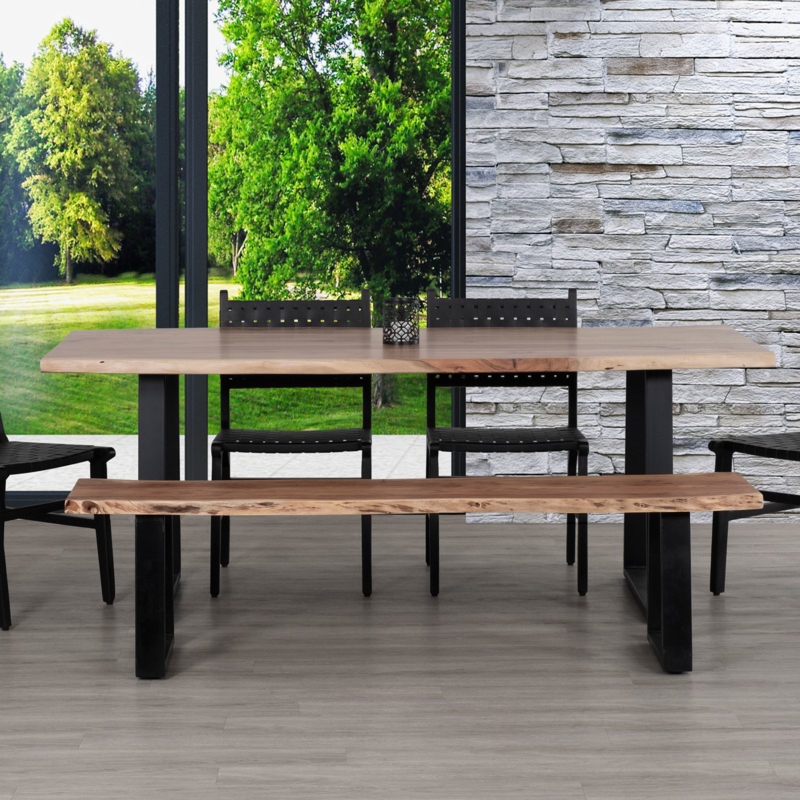 Dining Bench Live Edge U-Shaped Legs Natural Wood Grain Industrial