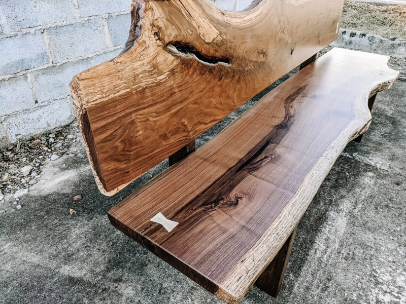 Dining Bench Live Edge Wood Top with Industrial Metal X-Base Legs