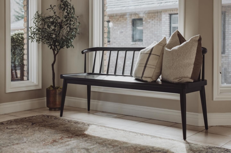 Dining Bench Modern Farmhouse Spindle Back Wood Toned Seating