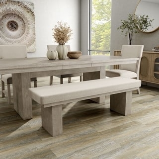 Dining Bench Natural Trestle Base Cream Padded Seat Modern Farmhouse