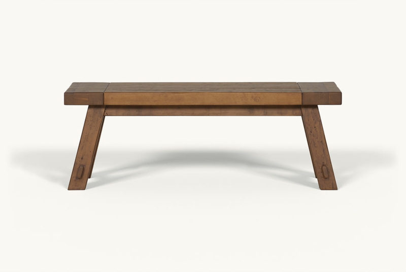 Dining Bench Reclaimed Pine Chunky Legs Minimalist Rustic Reclaimed Wood