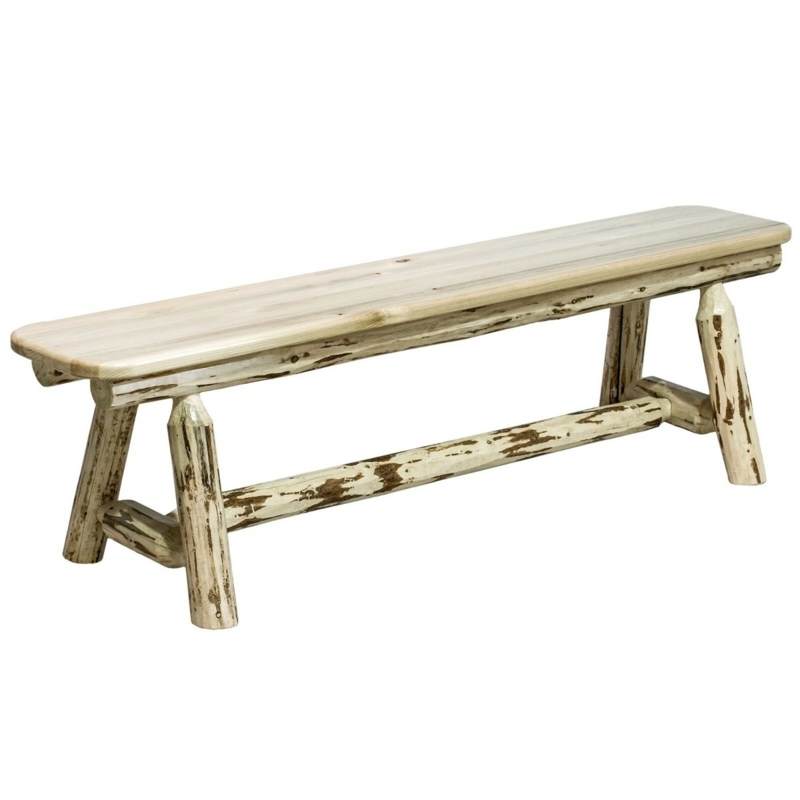 Dining Bench Six Foot Length Log Style Frame Stretcher Base Deck