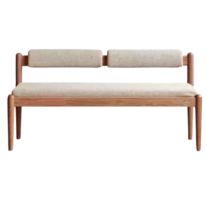 Dining Bench Spindle Back Dark Walnut Padded Seat Mid-Century Modern