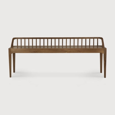 Dining Bench Spindle Back Warm Wood Tapered Legs Mid Century