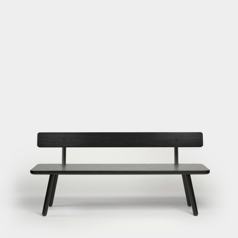 Dining Bench Tapered Round Legs Minimalist Black Wood Open Back