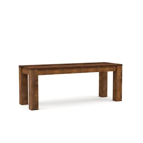 Dining Bench Thick Plank Seat Natural Mango Wood Modern Farmhouse