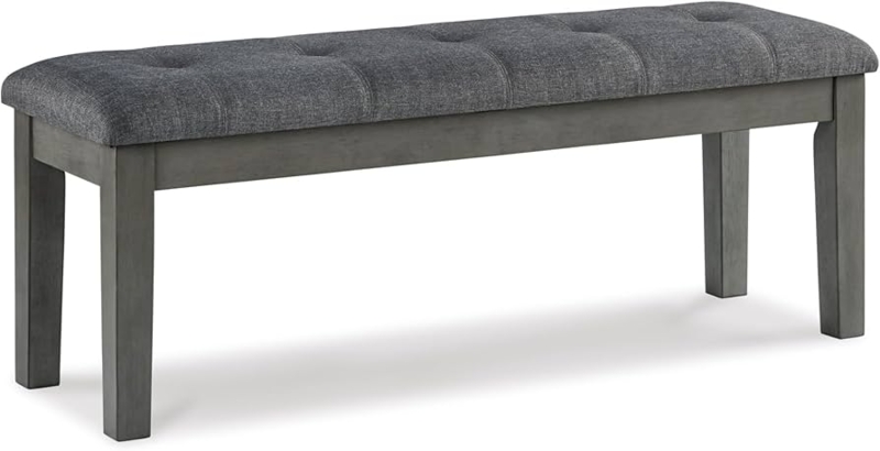 Dining Bench Transitional Tufted Seat Gray Washed Finish
