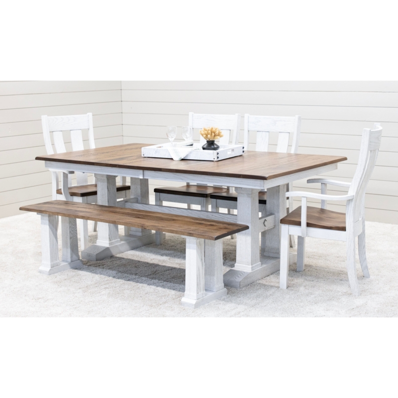 Dining Bench Two-Tone Trestle Design Backless Modern Farmhouse Seating