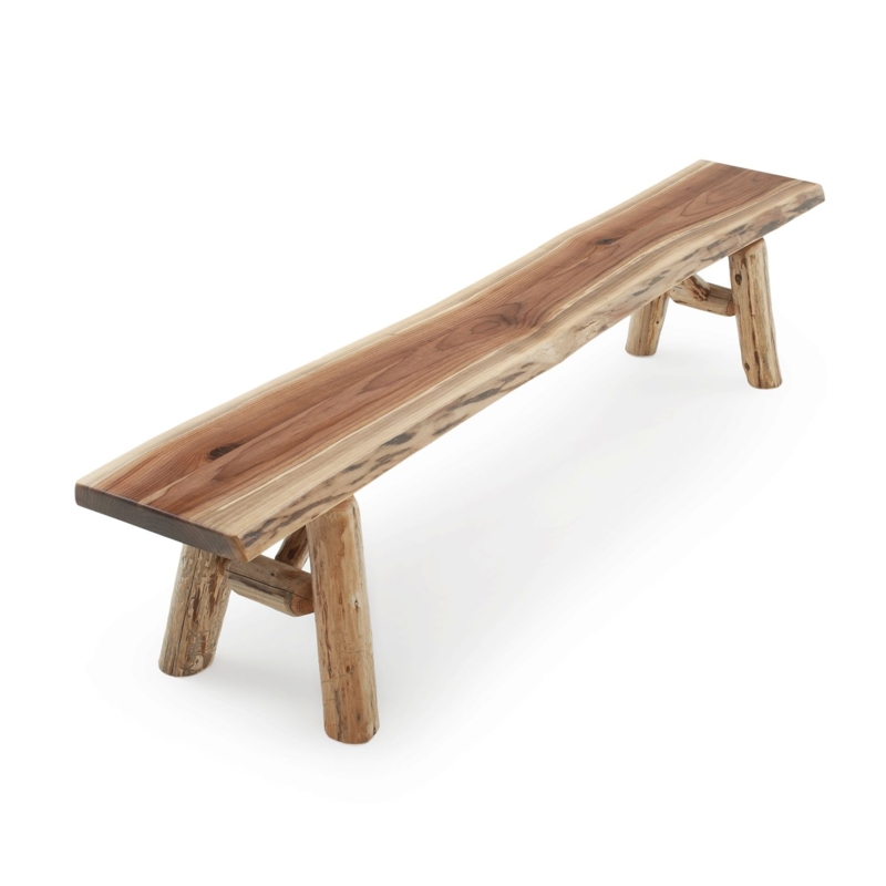 Dining Bench Walnut Slab Live Edge Seat Log Base Lodge Style