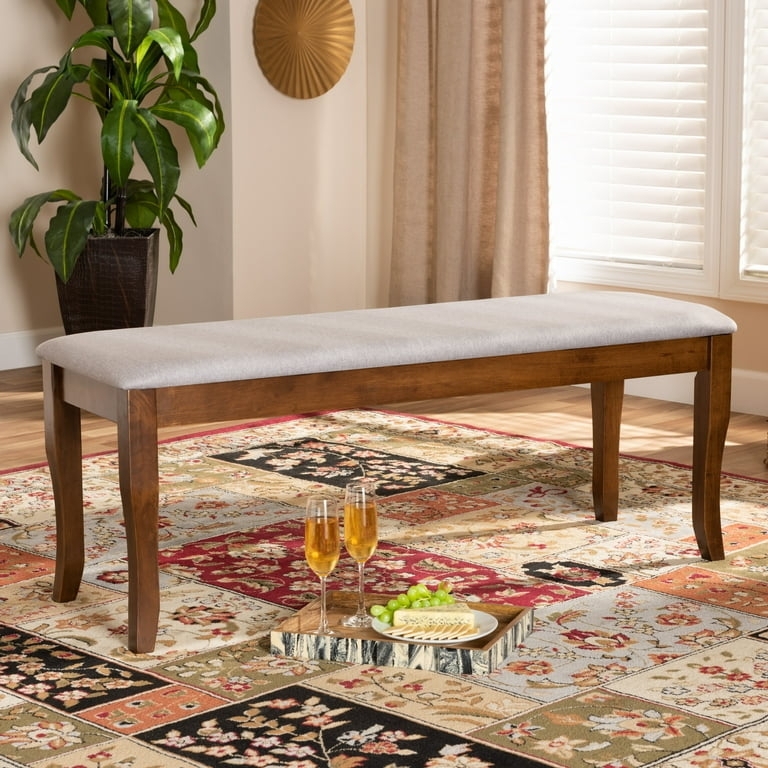 Dining Bench Walnut Wood Angular Frame Slanted Back Upholstered Seat